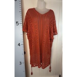 Crochet Swim Coverup Tunic in Rust Orange